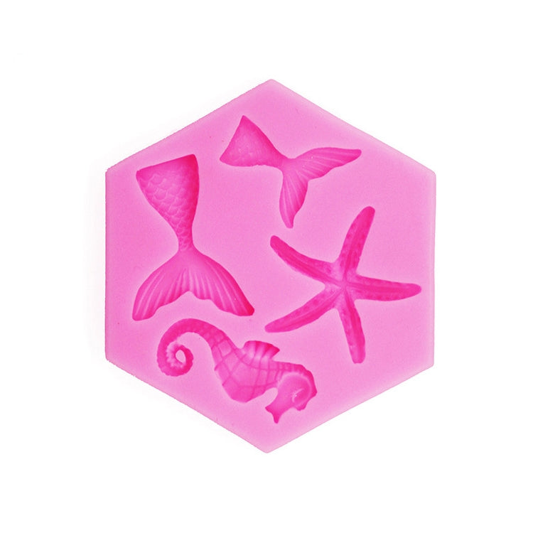Ozean-Serie, große und kleine Fischschwanz-Seestern-Seepferdchen, DIY-Backflüssigkeit, Silikonform, Grau, Rosa
