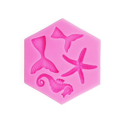 Ozean-Serie, große und kleine Fischschwanz-Seestern-Seepferdchen, DIY-Backflüssigkeit, Silikonform, Grau, Rosa