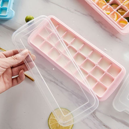 Kreative 24-Gitter-Silikon-Eiswürfelschale für Zuhause, große Eiswürfelform, Eisbox mit Deckel, Hellrosa, Himmelblau, Mintgrün