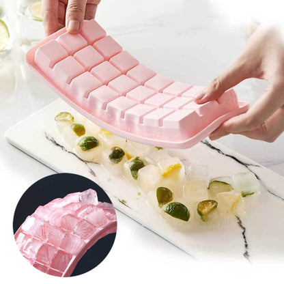 Kreative 24-Gitter-Silikon-Eiswürfelschale für Zuhause, große Eiswürfelform, Eisbox mit Deckel, Hellrosa, Himmelblau, Mintgrün