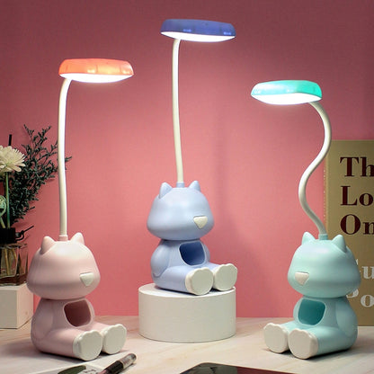 2 PCS FY6601 Cartoon Stifthalter Leseschreibtischlampe LED Augenschutz Schlafsaal Studentenschlafzimmerlampe, Rosa, Blau, Grün