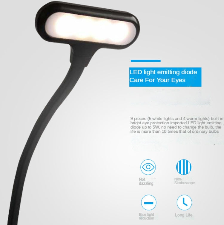 8021 Mini-Buch-Clip-Licht, LED-Noten-Augenschutz-Leselampe, Schwarz, Weiß