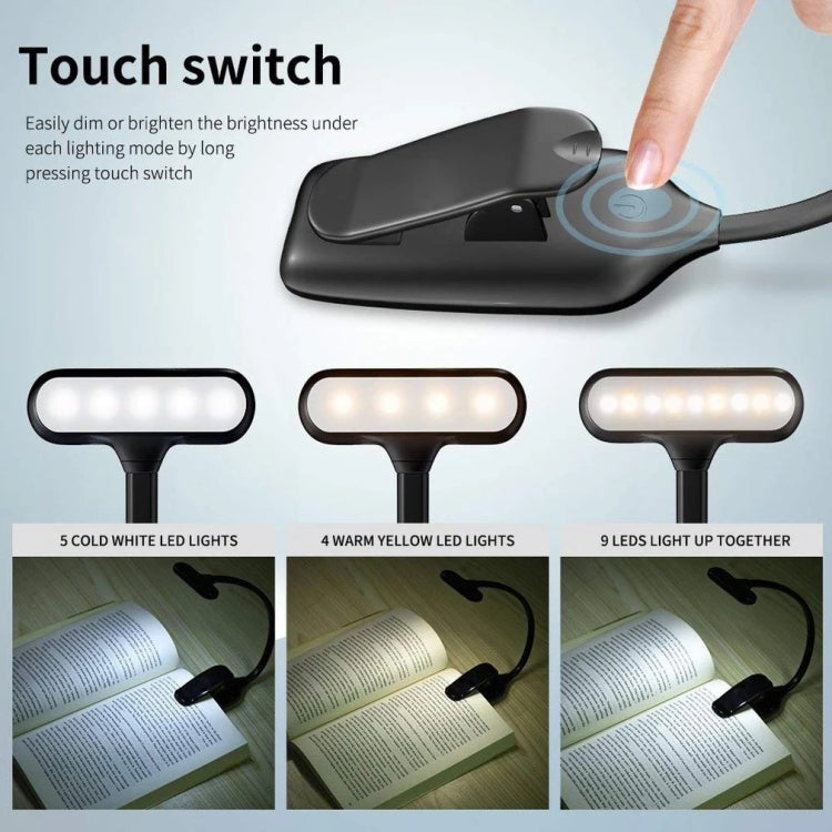 8021 Mini-Buch-Clip-Licht, LED-Noten-Augenschutz-Leselampe, Schwarz, Weiß
