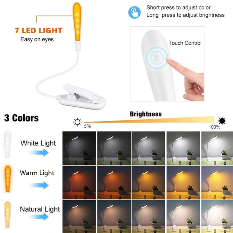 8027D-2 7 Perlen LED Augenschutz Leseklappbuch Clip Licht, Weiß, Schwarz