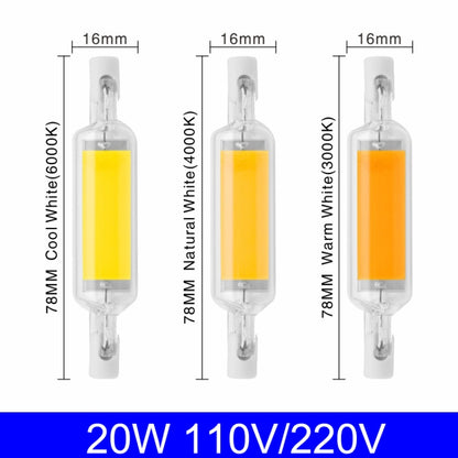 R7S LED COB Dimmer Glaslampe Doppelseitiges horizontales Plug-in-Licht, 78 mm 10 W, 118 mm 20 W
