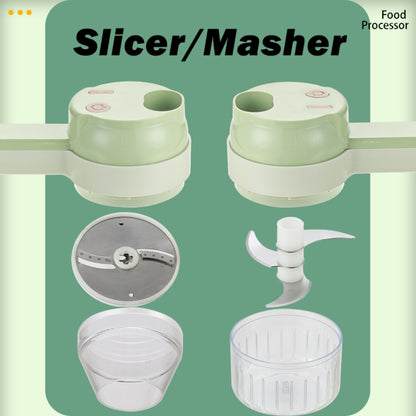 4-in-1-Handheld-Gemüseschneider-Set, Knoblauch-Schlammstampfer, Knoblauchzerkleinerer, Knoblauchzerkleinerer