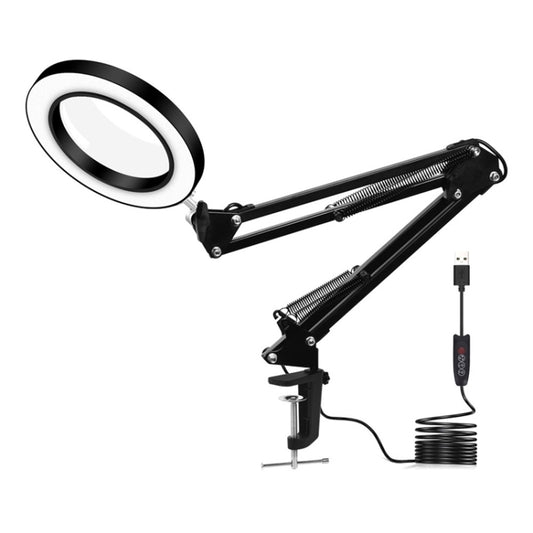 5-fache Lupe, LED-Klapp-Leselampe mit langem Arm und Clip, Augenschutz, USB-Leselampe, mittelgroß, groß