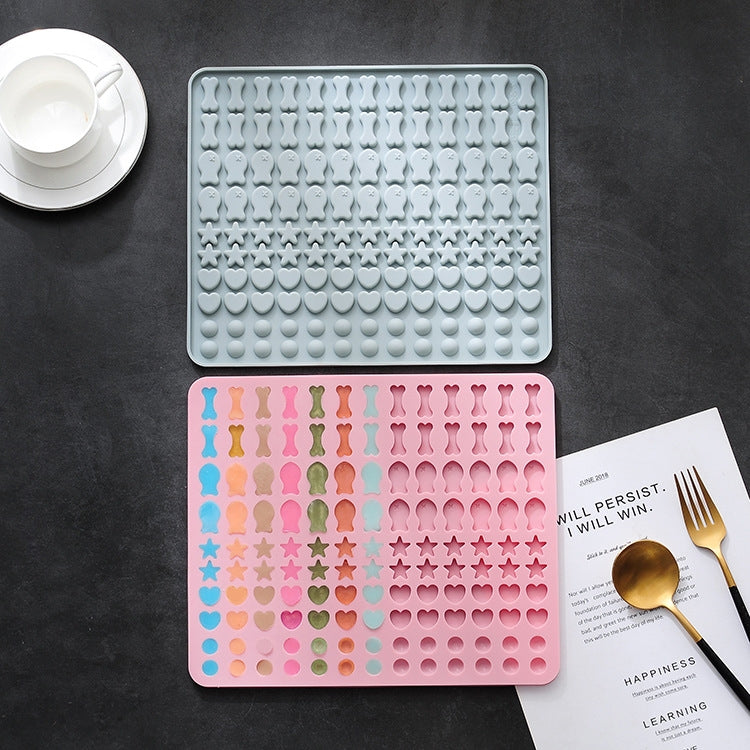 130 Gitter Silikonmatte Backform Mini Pet Snacks Hundefutter Backform Form Keks Kuchenform, Blau, Rosa