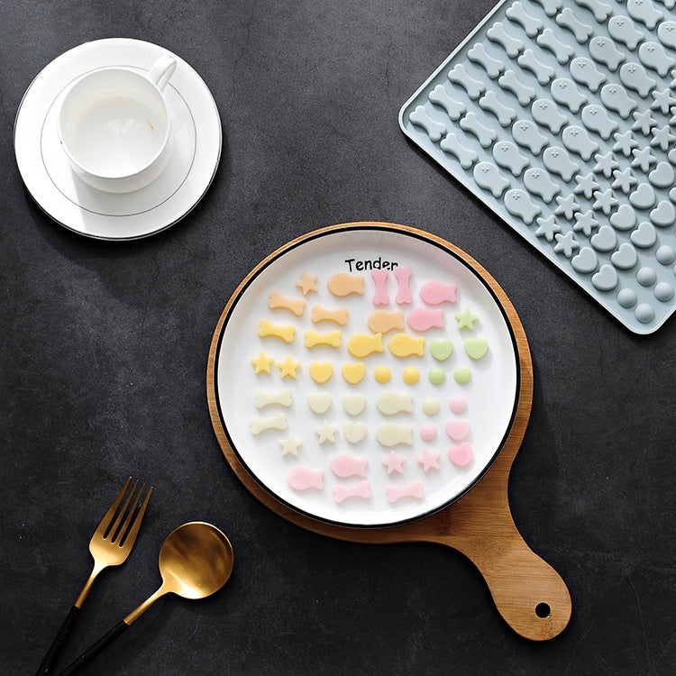 130 Gitter Silikonmatte Backform Mini Pet Snacks Hundefutter Backform Form Keks Kuchenform, Blau, Rosa