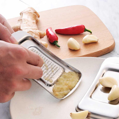 KS1001 Dicker Edelstahl-Gemüsepüree-Mahler für Ingwer und Knoblauch, quadratisch, Löffel