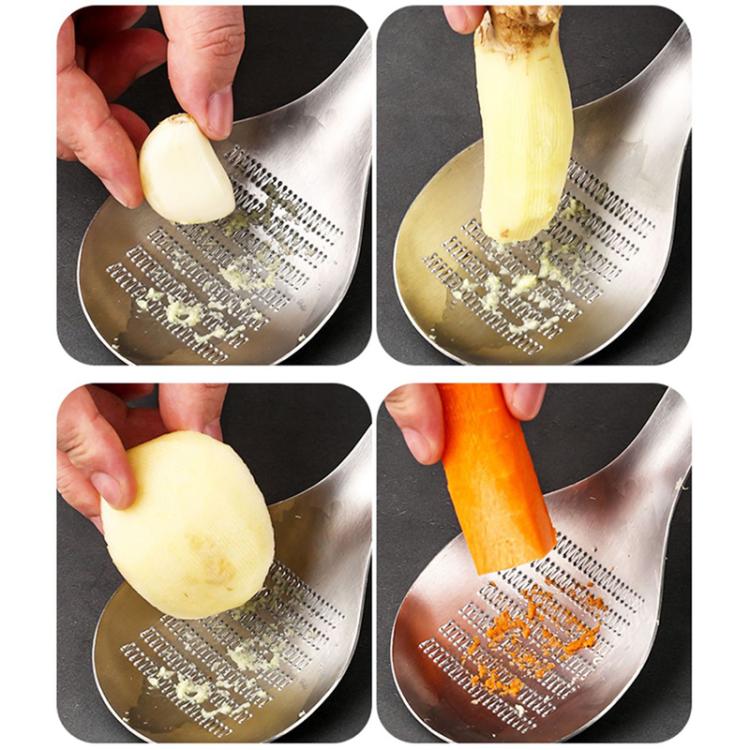 KS1001 Dicker Edelstahl-Gemüsepüree-Mahler für Ingwer und Knoblauch, quadratisch, Löffel