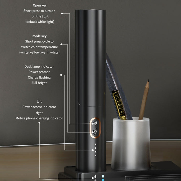 X5 15W Wireless Charging Folding Desk Lamp Phone Stand with Pen Holder, X5 White