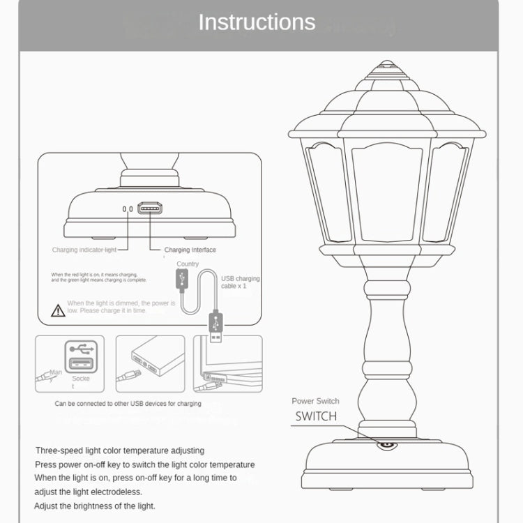 GIVELONG Retro-Tischlampe, USB-Aufladung, kleines Nachtlicht, Stil: