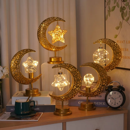 LED Wrought Iron Moon Shape Atmosphere Bedroom Table Lamp, Moon Star, Moon Star With Hook