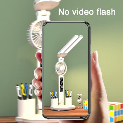 LED-Ventilator-Schreibtischlampe mit Doppelkopfbeleuchtung, Stifthalter und Uhr, Stromversorgung über USB, wiederaufladbar mit 2000 mAh, wiederaufladbar mit 3200 mAh