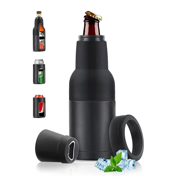 Doppelter Vakuum-Isolierbecher für Cola-Dosen, 340 ml, Edelstahl 304, Bierkühler mit Flaschenöffner, Schwarz