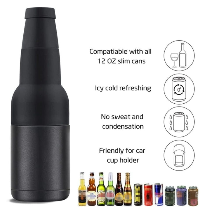 Doppelter Vakuum-Isolierbecher für Cola-Dosen, 340 ml, Edelstahl 304, Bierkühler mit Flaschenöffner, Schwarz