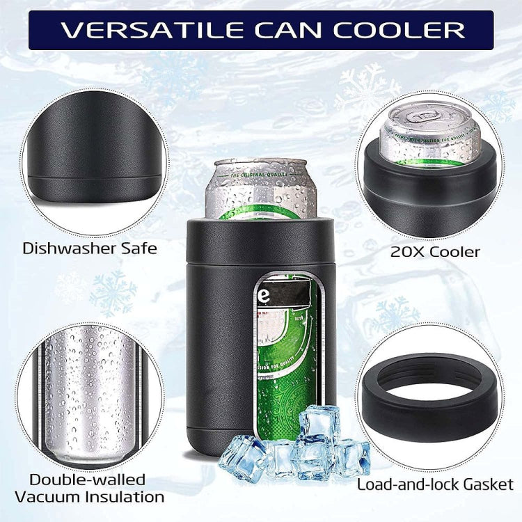 Doppelter Vakuum-Isolierbecher für Cola-Dosen, 340 ml, Edelstahl 304, Bierkühler mit Flaschenöffner, Schwarz