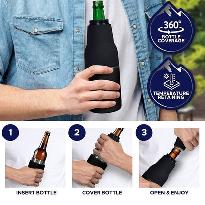 Doppelter Vakuum-Isolierbecher für Cola-Dosen, 340 ml, Edelstahl 304, Bierkühler mit Flaschenöffner, Schwarz