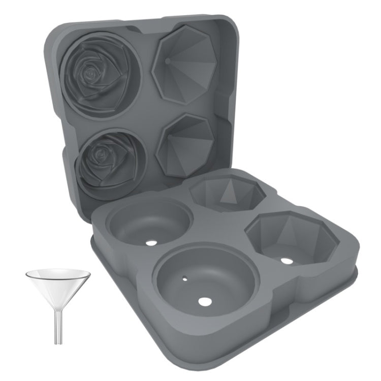 Cocktail-Eiswürfelformen mit 4 Löchern in Rosen-Diamantform, Silikon-Eisball-Maker, Rosenform (Grau), Rosenform (Dunkelgrün), Rosenform (Schwarz), Rosenform (Schwarz mit Eisklammer), Rosenform (Grau mit Eisklammer), Rosenform (Dunkelgrün mit Eisklammer)