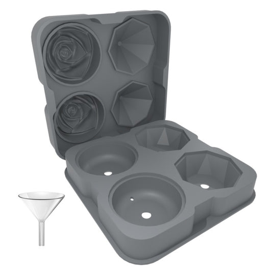 Cocktail-Eiswürfelformen mit 4 Löchern in Rosen-Diamantform, Silikon-Eisball-Maker, Rosenform (Grau), Rosenform (Dunkelgrün), Rosenform (Schwarz), Rosenform (Schwarz mit Eisklammer), Rosenform (Grau mit Eisklammer), Rosenform (Dunkelgrün mit Eisklammer)