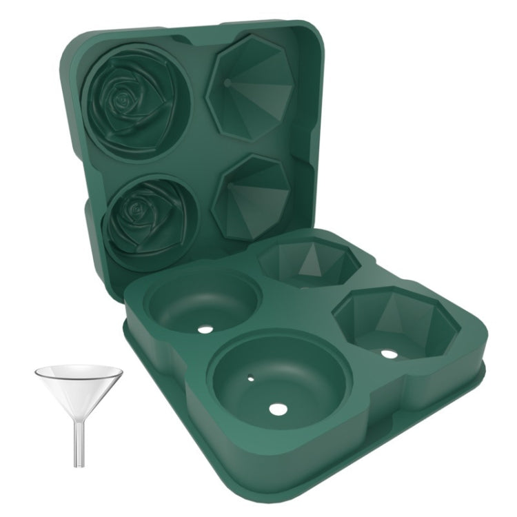 Cocktail-Eiswürfelformen mit 4 Löchern in Rosen-Diamantform, Silikon-Eisball-Maker, Rosenform (Grau), Rosenform (Dunkelgrün), Rosenform (Schwarz), Rosenform (Schwarz mit Eisklammer), Rosenform (Grau mit Eisklammer), Rosenform (Dunkelgrün mit Eisklammer)