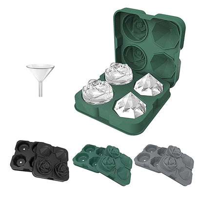Cocktail-Eiswürfelformen mit 4 Löchern in Rosen-Diamantform, Silikon-Eisball-Maker, Rosenform (Grau), Rosenform (Dunkelgrün), Rosenform (Schwarz), Rosenform (Schwarz mit Eisklammer), Rosenform (Grau mit Eisklammer), Rosenform (Dunkelgrün mit Eisklammer)