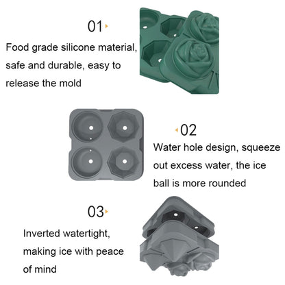 Cocktail-Eiswürfelformen mit 4 Löchern in Rosen-Diamantform, Silikon-Eisball-Maker, Rosenform (Grau), Rosenform (Dunkelgrün), Rosenform (Schwarz), Rosenform (Schwarz mit Eisklammer), Rosenform (Grau mit Eisklammer), Rosenform (Dunkelgrün mit Eisklammer)