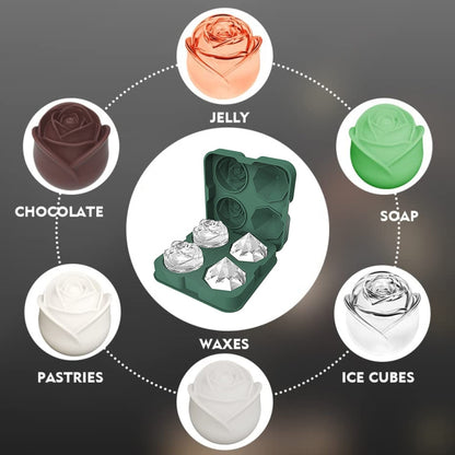 Cocktail-Eiswürfelformen mit 4 Löchern in Rosen-Diamantform, Silikon-Eisball-Maker, Rosenform (Grau), Rosenform (Dunkelgrün), Rosenform (Schwarz), Rosenform (Schwarz mit Eisklammer), Rosenform (Grau mit Eisklammer), Rosenform (Dunkelgrün mit Eisklammer)