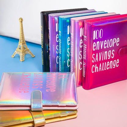 100 Day Savings Challenge A5 Loose Leaf Cash Budget Notebook, Colorful Silver, Black Gold, Rose Red