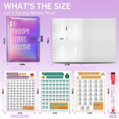 100-Tage-Spar-Challenge, A5-Notizbuch mit losen Blättern, Bargeldbudget, buntes Silber, Schwarzgold, Rosérot