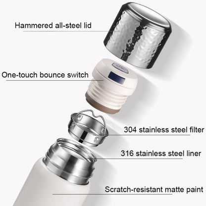 Thermos-Kaffeetasse aus Edelstahl 316 mit gehämmertem Deckel und Teefilter, 300 ml (lila), 300 ml (weiß), 300 ml (schwarz)