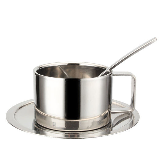3-in-1-Kaffeetasse aus Edelstahl 304, doppellagig, mit Schale und Löffel, wärmeisolierend und verbrühungshemmend, Milchteetasse