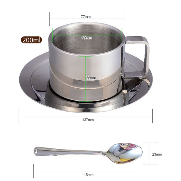 3-in-1-Kaffeetasse aus Edelstahl 304, doppellagig, mit Schale und Löffel, wärmeisolierend und verbrühungshemmend, Milchteetasse