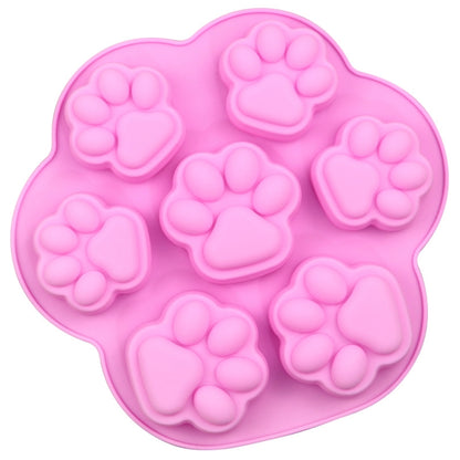 7 Zellen Kleine und Große Katzenpfoten-Silikonform für Kuchen, Cartoon-Design, DIY, handgefertigte Seifenformen für ätherische Öle, Rosa, Hellblau