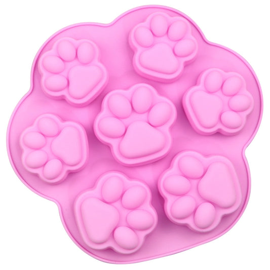 7 Zellen Kleine und Große Katzenpfoten-Silikonform für Kuchen, Cartoon-Design, DIY, handgefertigte Seifenformen für ätherische Öle, Rosa, Hellblau