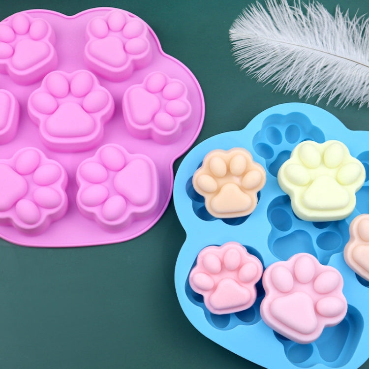 7 Zellen Kleine und Große Katzenpfoten-Silikonform für Kuchen, Cartoon-Design, DIY, handgefertigte Seifenformen für ätherische Öle, Rosa, Hellblau