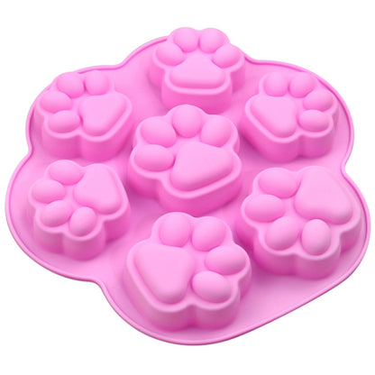 7 Zellen Kleine und Große Katzenpfoten-Silikonform für Kuchen, Cartoon-Design, DIY, handgefertigte Seifenformen für ätherische Öle, Rosa, Hellblau