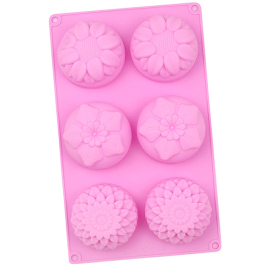 6 Gitter, 3 Gruppen, Blumenform, Silikon-Kuchenform, Backen, DIY, handgemachtes Seifenmodell, Sonnenblumen-Mondkuchenform, 6 Gitter, Blume