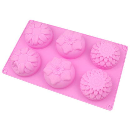 6 Gitter, 3 Gruppen, Blumenform, Silikon-Kuchenform, Backen, DIY, handgemachtes Seifenmodell, Sonnenblumen-Mondkuchenform, 6 Gitter, Blume