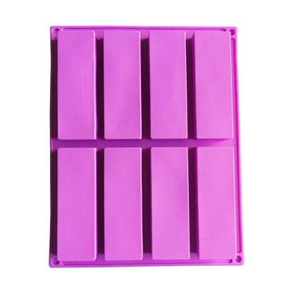 8 Gitter Rechteckige Silikonform für handgemachte Seife, DIY Aromatherapie-Form, Hellblau, Lila, Rosa