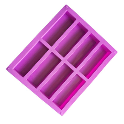 8 Gitter Rechteckige Silikonform für handgemachte Seife, DIY Aromatherapie-Form, Hellblau, Lila, Rosa