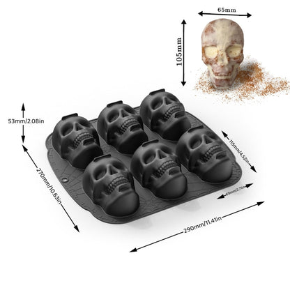 Single Sided 6 Skulls Halloween Silicone Mold, 6 Skulls