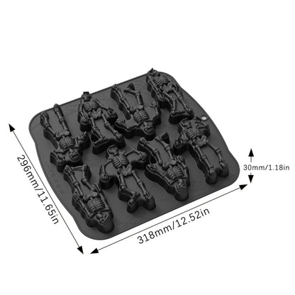 8 Gitter Totenkopf Kuchenform Halloween Silikonform, 8 Gitter Totenköpfe