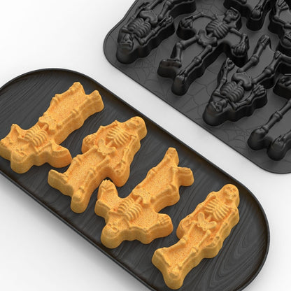 8 Gitter Totenkopf Kuchenform Halloween Silikonform, 8 Gitter Totenköpfe