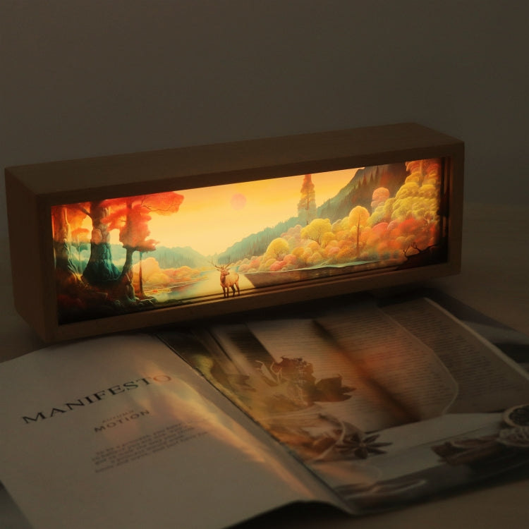Touch Control Holz Acryl Atmosphäre Leuchtkasten Dekoration Malerei Nachtlicht, warmes Licht, 3-Farben-Licht