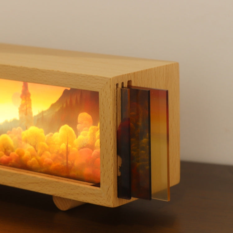 Touch Control Holz Acryl Atmosphäre Leuchtkasten Dekoration Malerei Nachtlicht, warmes Licht, 3-Farben-Licht