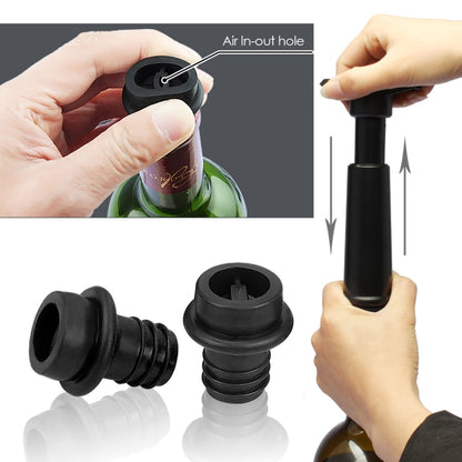 Rotwein-Vakuumpumpe, Weinverschluss-Set aus Silikon, schwarze Pumpe, 2 Verschlussstopfen (OPP-Beutel), schwarze Pumpe, 2 Verschlussstopfen (Box), 2 Verschlussstopfen mit drei Löchern (OPP-Beutel), schwarze Pumpe, dreiteilige Box