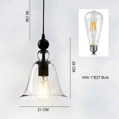 E27 Retro Industrie Hängelampe Kleine Glocke Transparent Glas Pendelleuchte
