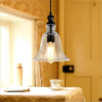 E27 Retro Industrie Hängelampe Kleine Glocke Transparent Glas Pendelleuchte